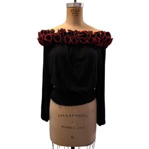 Gracia Black/Red Ruffled Off Shoulder Blouse, SM